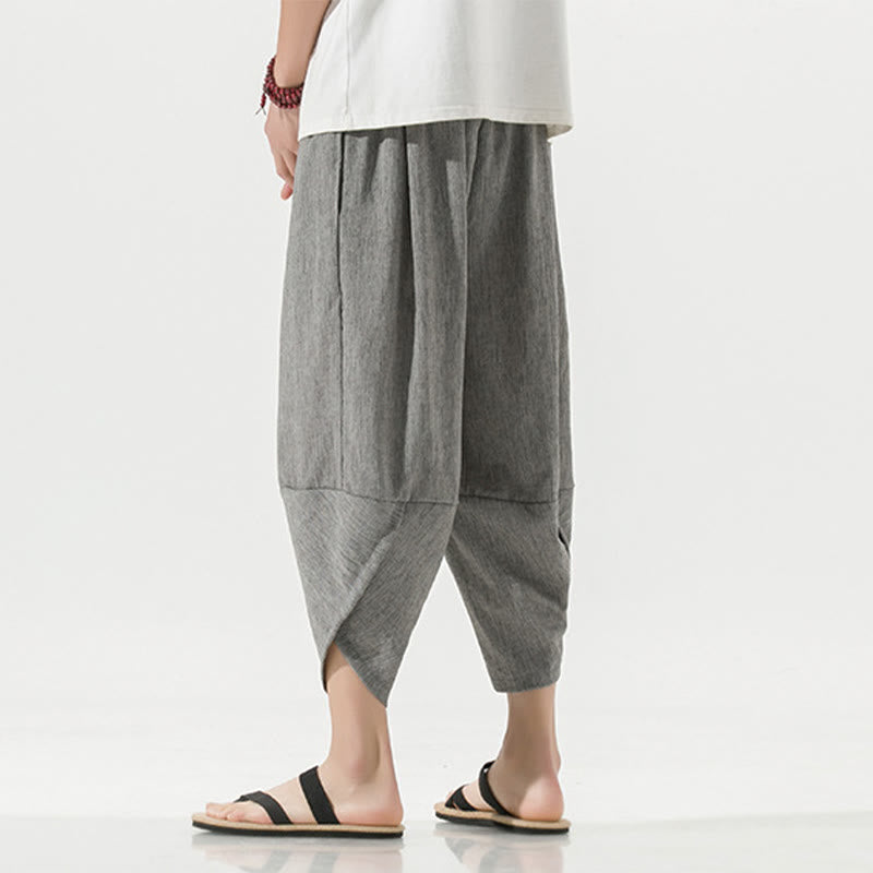 Pantalon sarouel en lin pour homme avec poches et cordon de serrage, motif Buddha Stones , longueur 7-8