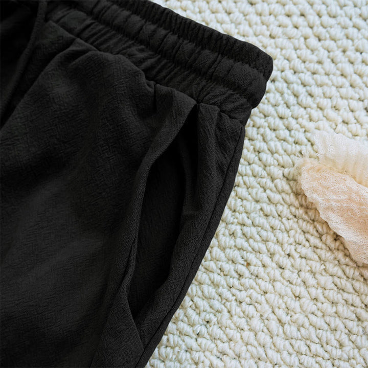 Pantalon d'été uni en coton et lin avec cordon de serrage et poches pour femme, motif patchwork Buddha Stones