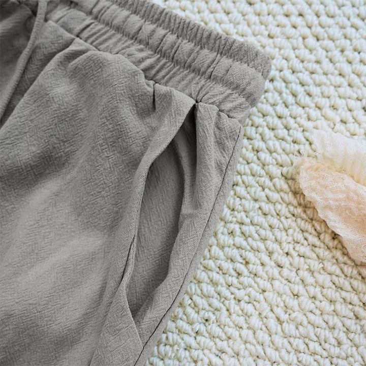 Pantalon d'été uni en coton et lin avec cordon de serrage et poches pour femme, motif patchwork Buddha Stones