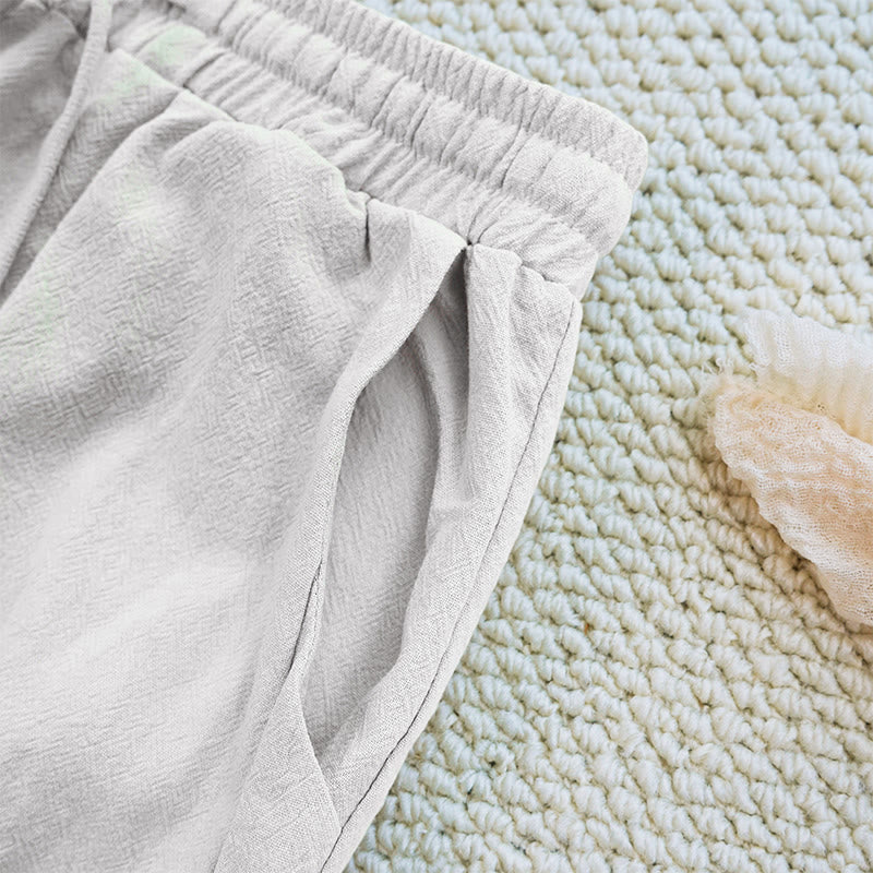 Pantalon d'été uni en coton et lin avec cordon de serrage et poches pour femme, motif patchwork Buddha Stones