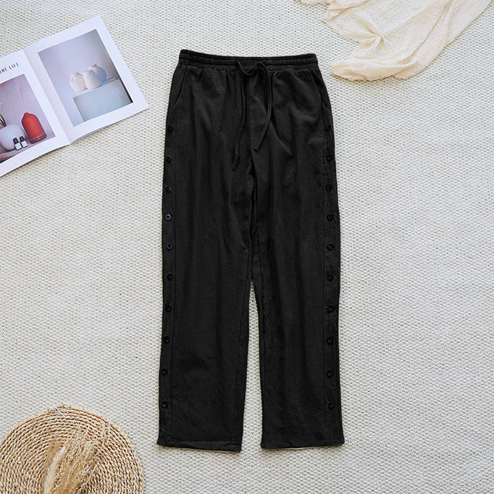 Pantalon d'été uni en coton et lin avec cordon de serrage et poches pour femme, motif patchwork Buddha Stones