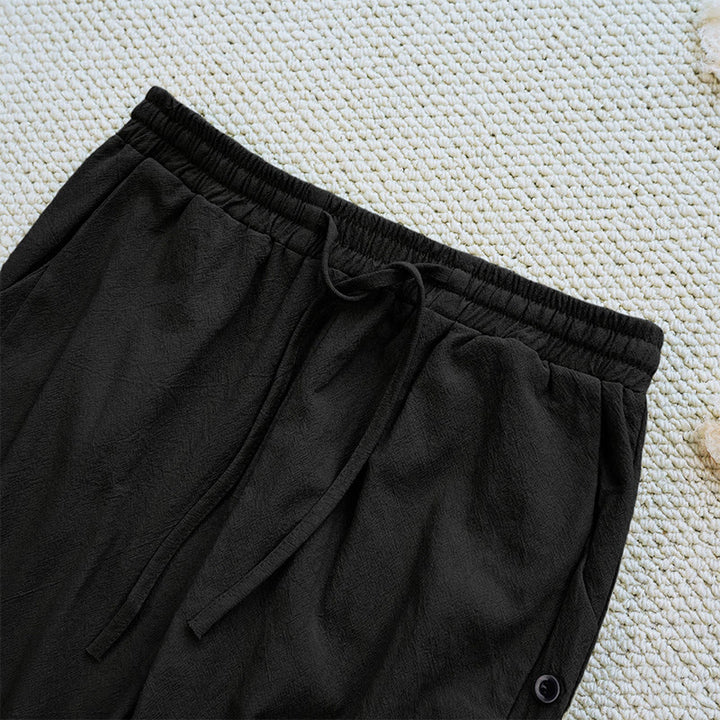 Pantalon d'été uni en coton et lin avec cordon de serrage et poches pour femme, motif patchwork Buddha Stones
