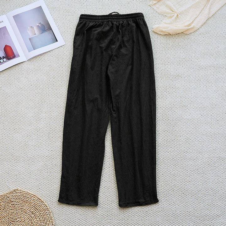 Pantalon d'été uni en coton et lin avec cordon de serrage et poches pour femme, motif patchwork Buddha Stones