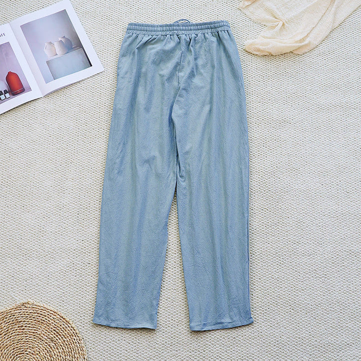 Pantalon d'été uni en coton et lin avec cordon de serrage et poches pour femme, motif patchwork Buddha Stones