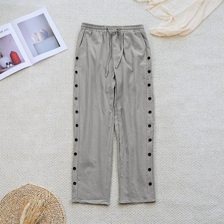 Pantalon d'été uni en coton et lin avec cordon de serrage et poches pour femme, motif patchwork Buddha Stones