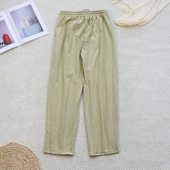 Pantalon d'été uni en coton et lin avec cordon de serrage et poches pour femme, motif patchwork Buddha Stones