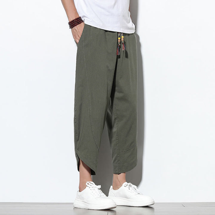 Pantalon sarouel décontracté d'été en lin avec cordon de serrage et poches pour homme, longueur 7-8, motif Buddha Stones