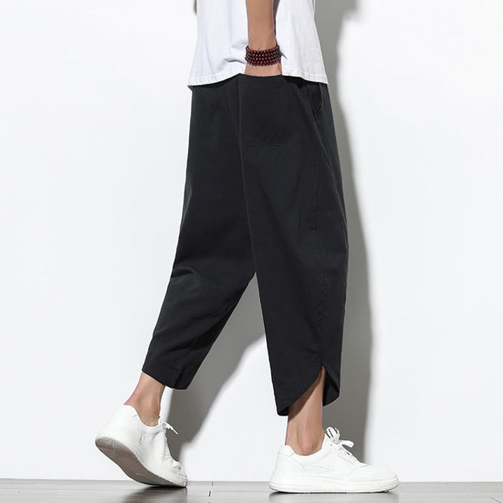 Pantalon sarouel décontracté d'été en lin avec cordon de serrage et poches pour homme, longueur 7-8, motif Buddha Stones