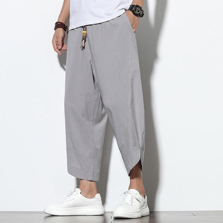 Pantalon sarouel décontracté d'été en lin avec cordon de serrage et poches pour homme, longueur 7-8, motif Buddha Stones - image 4