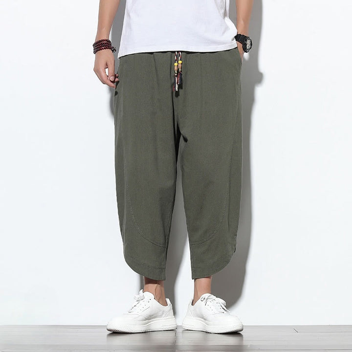 Pantalon sarouel décontracté d'été en lin avec cordon de serrage et poches pour homme, longueur 7-8, motif Buddha Stones