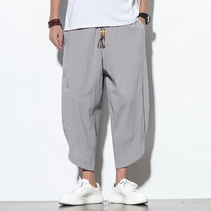 Pantalon sarouel décontracté d'été en lin avec cordon de serrage et poches pour homme, longueur 7-8, motif Buddha Stones