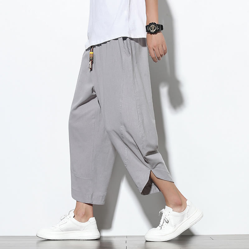 Pantalon sarouel décontracté d'été en lin avec cordon de serrage et poches pour homme, longueur 7-8, motif Buddha Stones - image 1