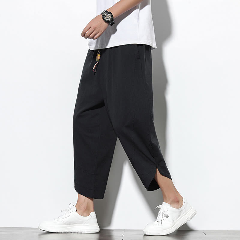 Pantalon sarouel décontracté d'été en lin avec cordon de serrage et poches pour homme, longueur 7-8, motif Buddha Stones