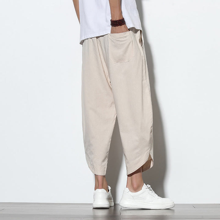 Pantalon sarouel décontracté d'été en lin avec cordon de serrage et poches pour homme, longueur 7-8, motif Buddha Stones
