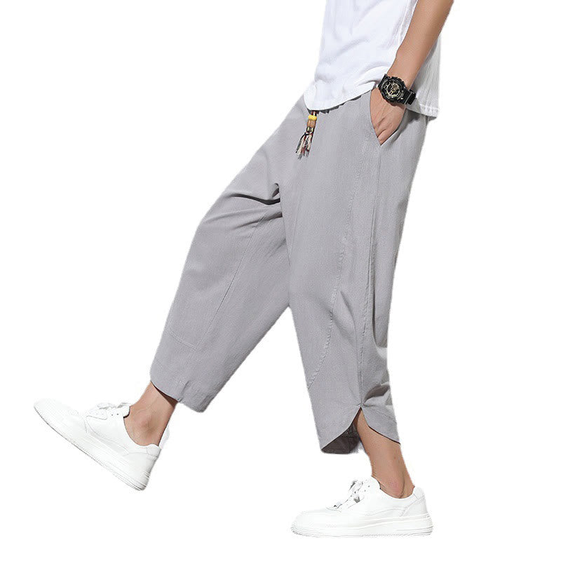 Pantalon sarouel décontracté d'été en lin avec cordon de serrage et poches pour homme, longueur 7-8, motif Buddha Stones