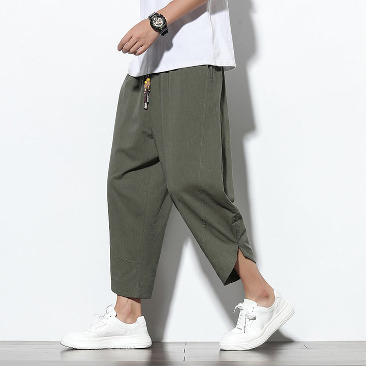 Pantalon sarouel décontracté d'été en lin avec cordon de serrage et poches pour homme, longueur 7-8, motif Buddha Stones