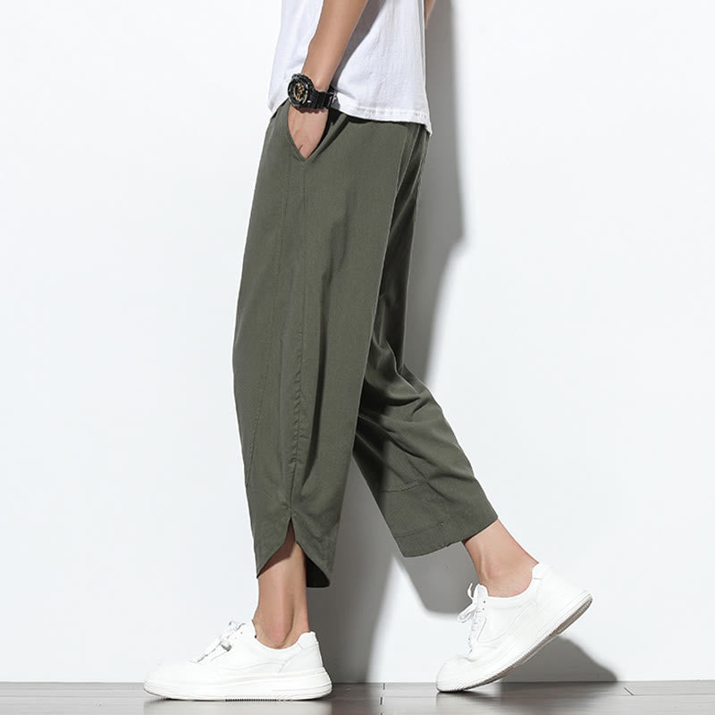Pantalon sarouel décontracté d'été en lin avec cordon de serrage et poches pour homme, longueur 7-8, motif Buddha Stones