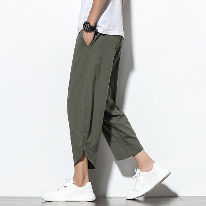 Pantalon sarouel décontracté d'été en lin avec cordon de serrage et poches pour homme, longueur 7-8, motif Buddha Stones