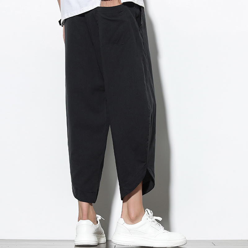 Pantalon sarouel décontracté d'été en lin avec cordon de serrage et poches pour homme, longueur 7-8, motif Buddha Stones