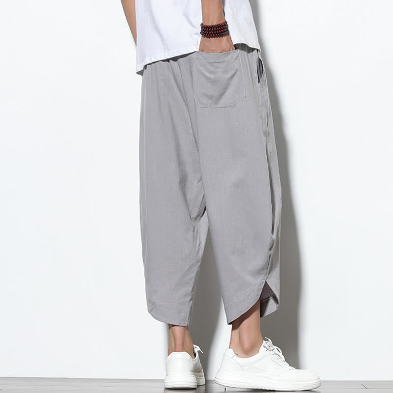 Pantalon sarouel décontracté d'été en lin avec cordon de serrage et poches pour homme, longueur 7-8, motif Buddha Stones