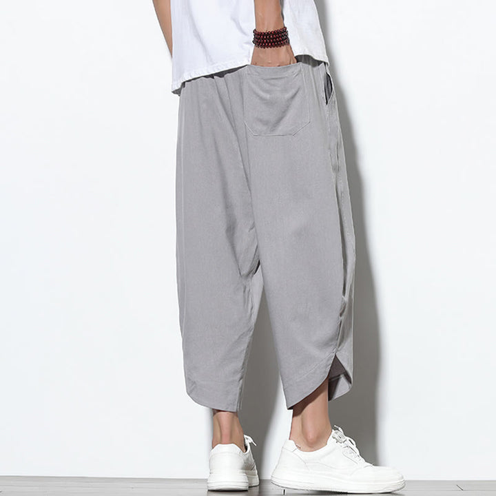 Pantalon sarouel décontracté d'été en lin avec cordon de serrage et poches pour homme, longueur 7-8, motif Buddha Stones