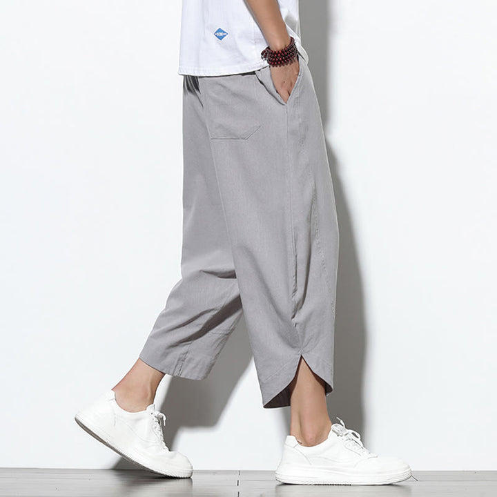 Pantalon sarouel décontracté d'été en lin avec cordon de serrage et poches pour homme, longueur 7-8, motif Buddha Stones