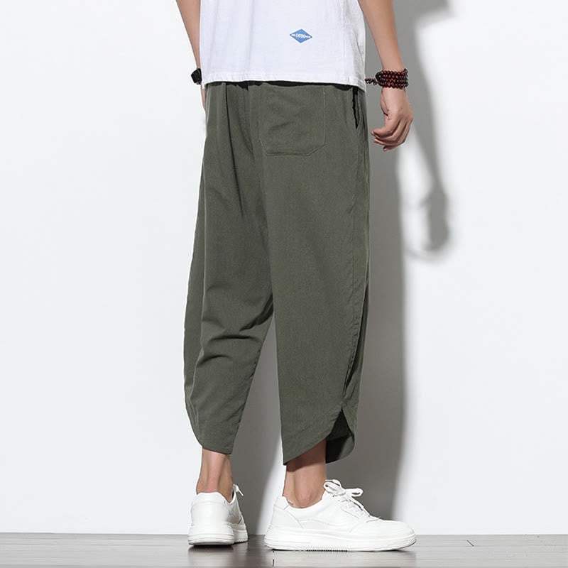 Pantalon sarouel décontracté d'été en lin avec cordon de serrage et poches pour homme, longueur 7-8, motif Buddha Stones