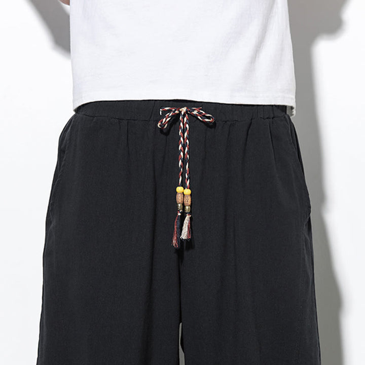Pantalon sarouel décontracté d'été en lin avec cordon de serrage et poches pour homme, longueur 7-8, motif Buddha Stones
