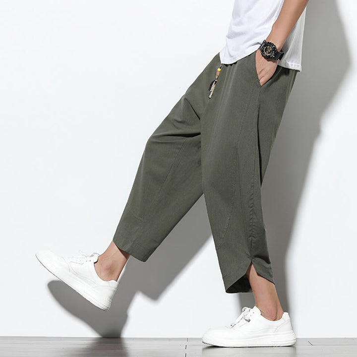 Pantalon sarouel décontracté d'été en lin avec cordon de serrage et poches pour homme, longueur 7-8, motif Buddha Stones