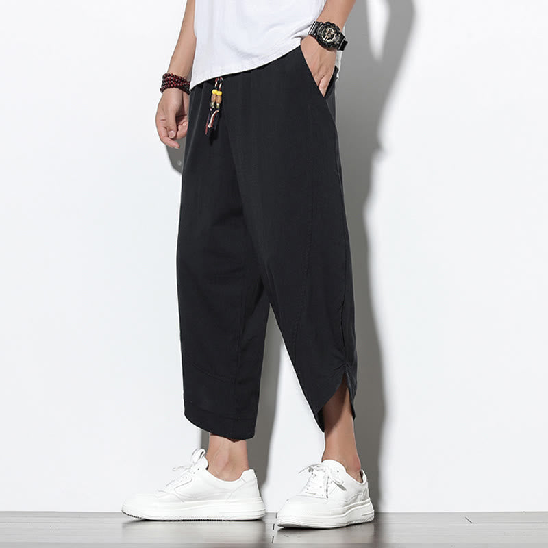 Pantalon sarouel décontracté d'été en lin avec cordon de serrage et poches pour homme, longueur 7-8, motif Buddha Stones