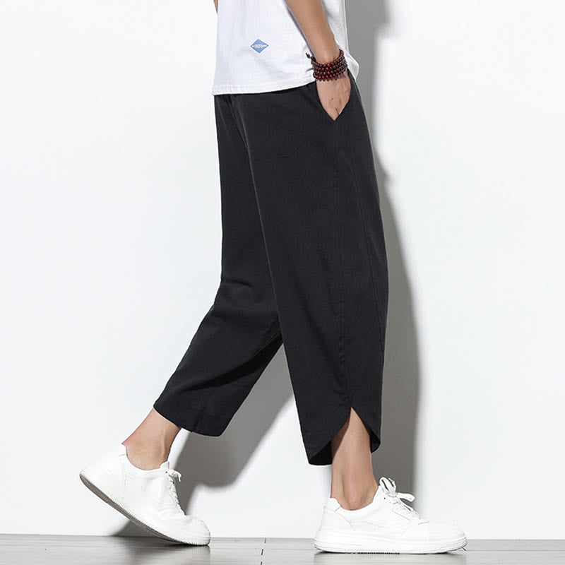 Pantalon sarouel décontracté d'été en lin avec cordon de serrage et poches pour homme, longueur 7-8, motif Buddha Stones