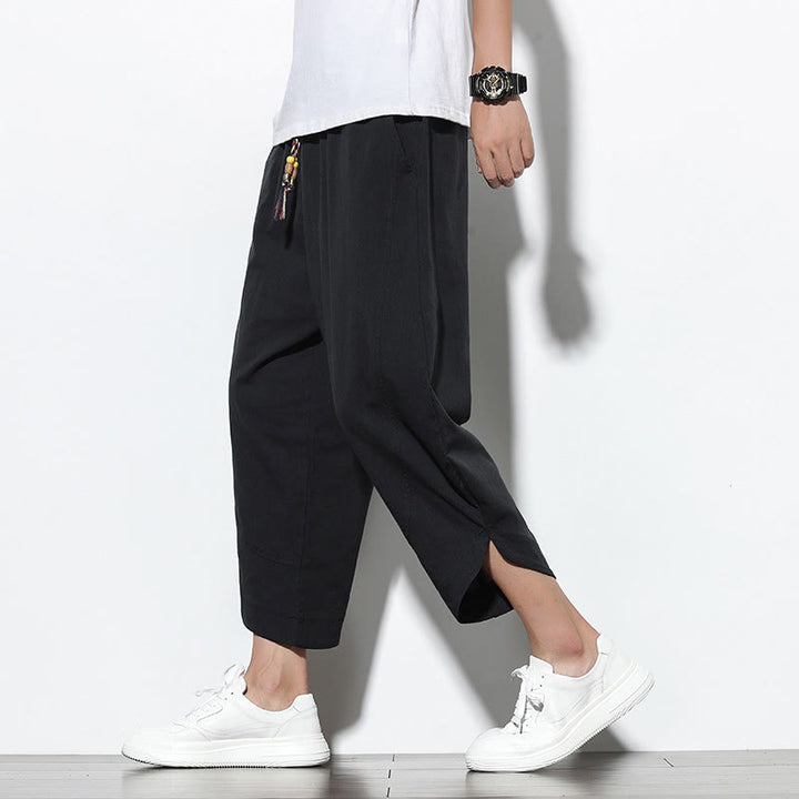 Pantalon sarouel décontracté d'été en lin avec cordon de serrage et poches pour homme, longueur 7-8, motif Buddha Stones