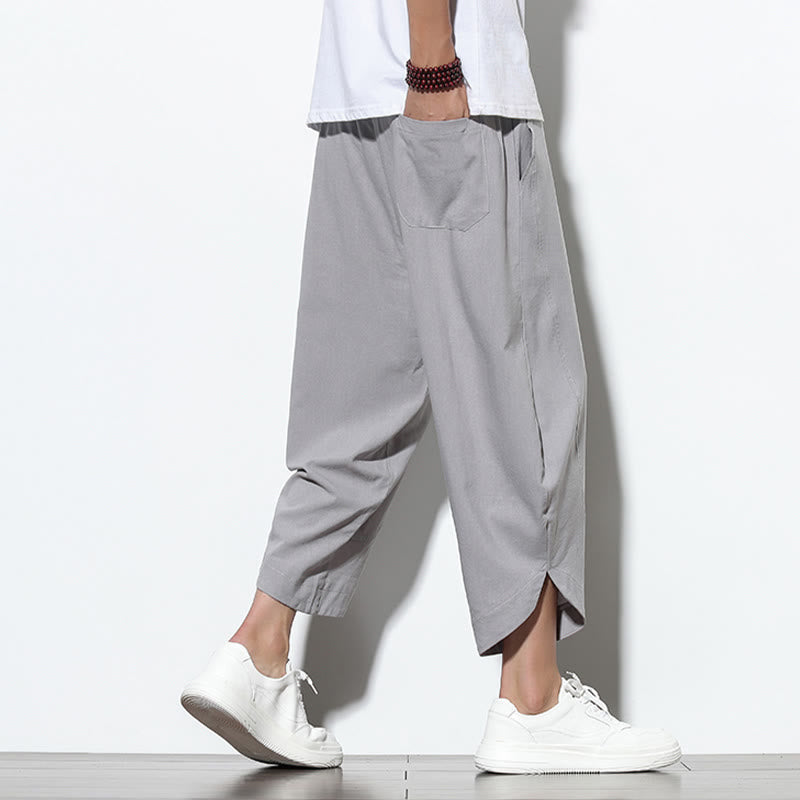Pantalon sarouel décontracté d'été en lin avec cordon de serrage et poches pour homme, longueur 7-8, motif Buddha Stones