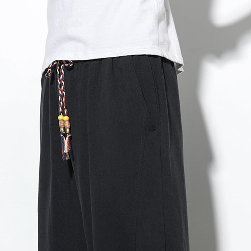 Pantalon sarouel décontracté d'été en lin avec cordon de serrage et poches pour homme, longueur 7-8, motif Buddha Stones