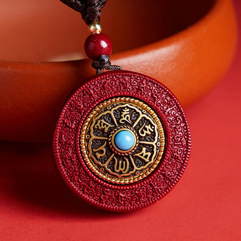 Collier pendentif en fil de cinabre naturel avec Buddha Stones, motif Yin Yang, Om Mani Padme Hum, rotatif, bénédiction - Cinabre - image 0