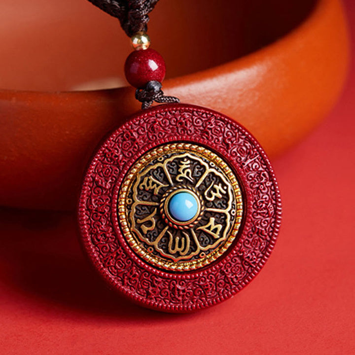 Collier pendentif en fil de cinabre naturel avec Buddha Stones, motif Yin Yang, Om Mani Padme Hum, rotatif, bénédiction - Cinabre - image 0