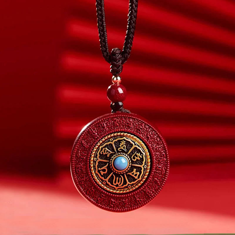 Collier pendentif en fil de cinabre naturel avec Buddha Stones, motif Yin Yang, Om Mani Padme Hum, rotatif, bénédiction - image 1