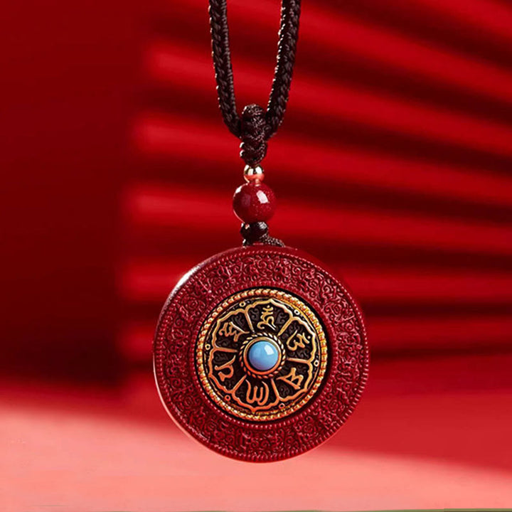 Collier pendentif en fil de cinabre naturel avec Buddha Stones, motif Yin Yang, Om Mani Padme Hum, rotatif, bénédiction - image 1