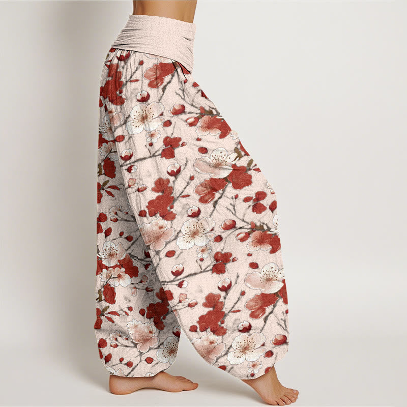 Pantalon sarouel taille élastique pour femme, motif fleurs de pêcher roses et rouges, Buddha Stones - image 6