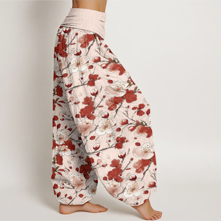 Pantalon sarouel taille élastique pour femme, motif fleurs de pêcher roses et rouges, Buddha Stones - image 6