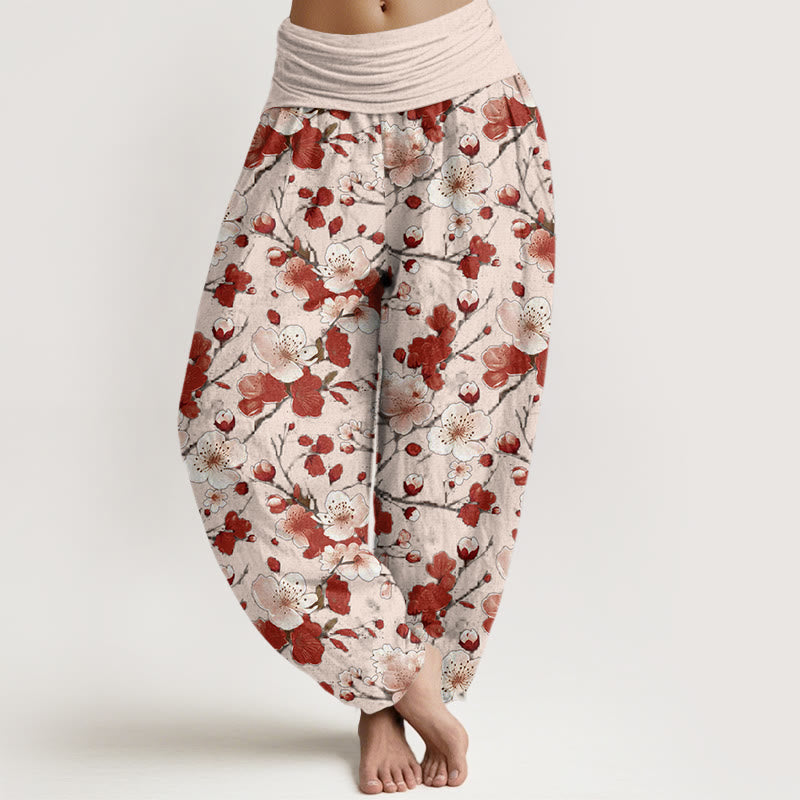Pantalon sarouel taille élastique pour femme, motif fleurs de pêcher roses et rouges, Buddha Stones - Blush lavande - US22，UK/AU26，EU54 (6XL) - image 5
