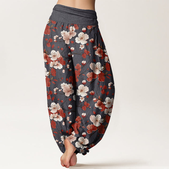 Pantalon sarouel taille élastique pour femme, motif fleurs de pêcher roses et rouges, Buddha Stones - image 9