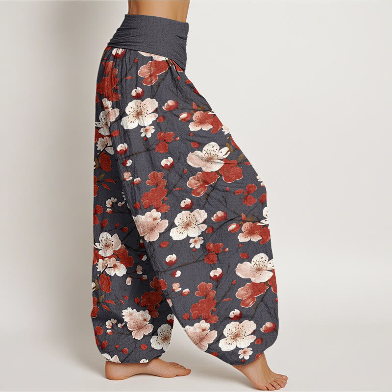 Pantalon sarouel taille élastique pour femme, motif fleurs de pêcher roses et rouges, Buddha Stones - image 10
