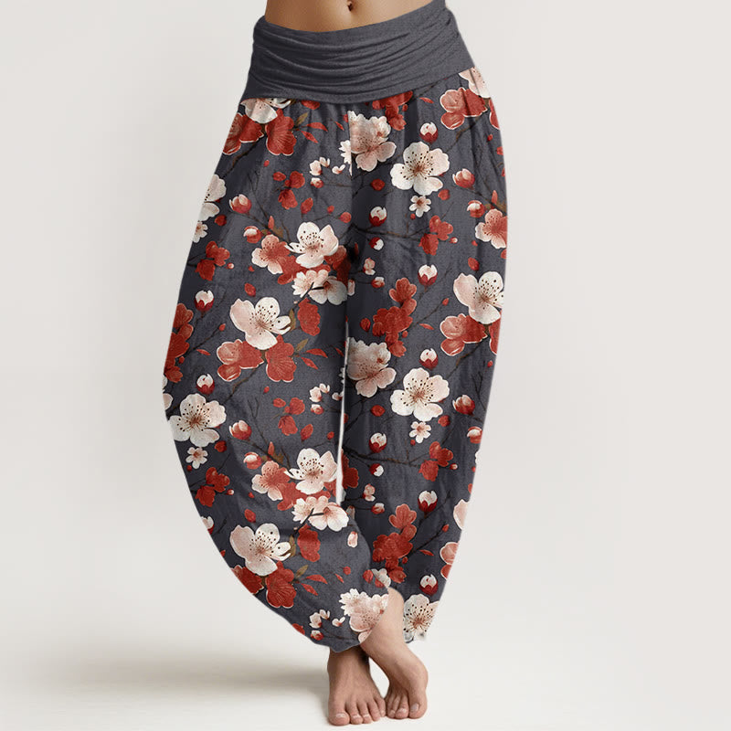 Pantalon sarouel taille élastique pour femme, motif fleurs de pêcher roses et rouges, Buddha Stones - Gris - US22，UK/AU26，EU54 (6XL) - image 7