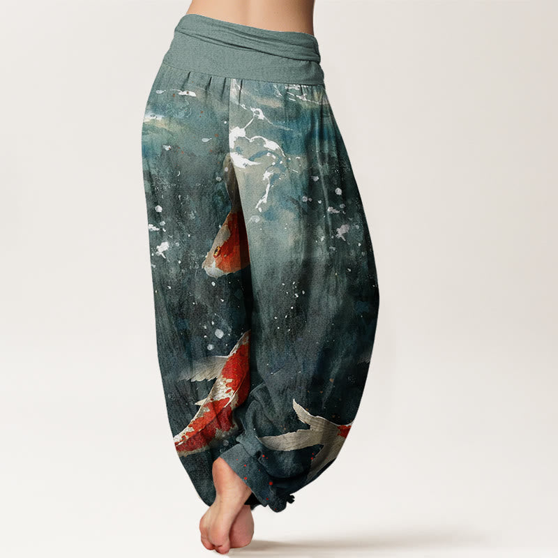Pantalon sarouel à taille élastique pour femme, motif poisson koï coloré, Buddha Stones - image 2