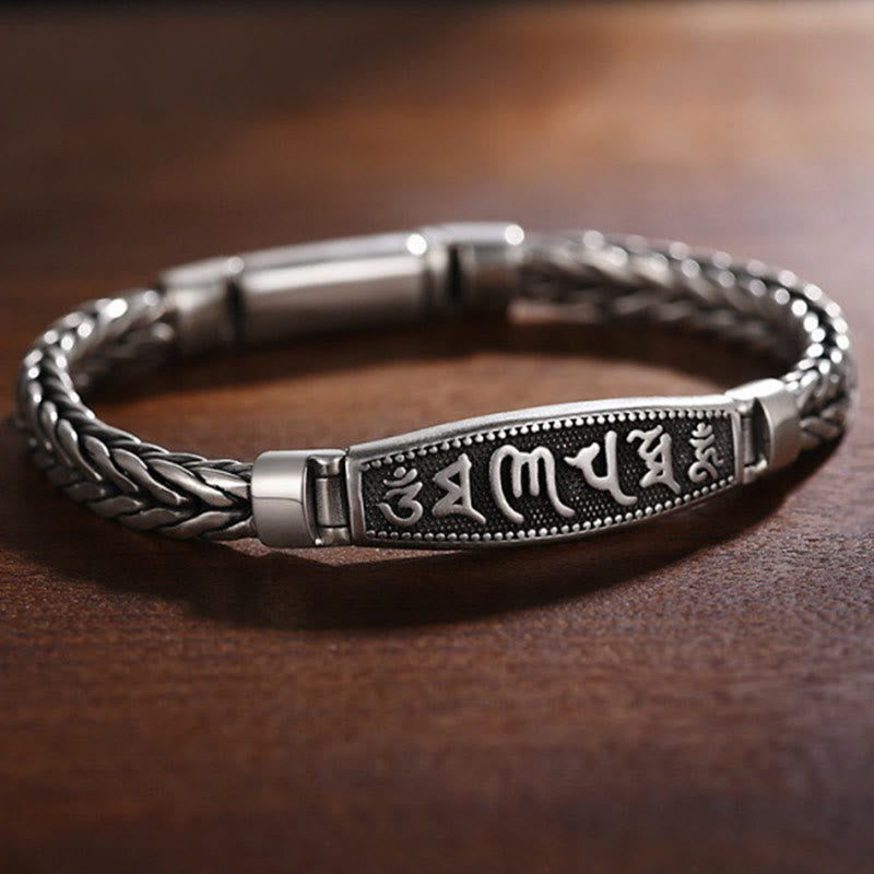 Bracelet en métal tibétain en cuivre tressé Buddha Stones, motif Om Mani Padme Hum, soulagement Vajra, paix