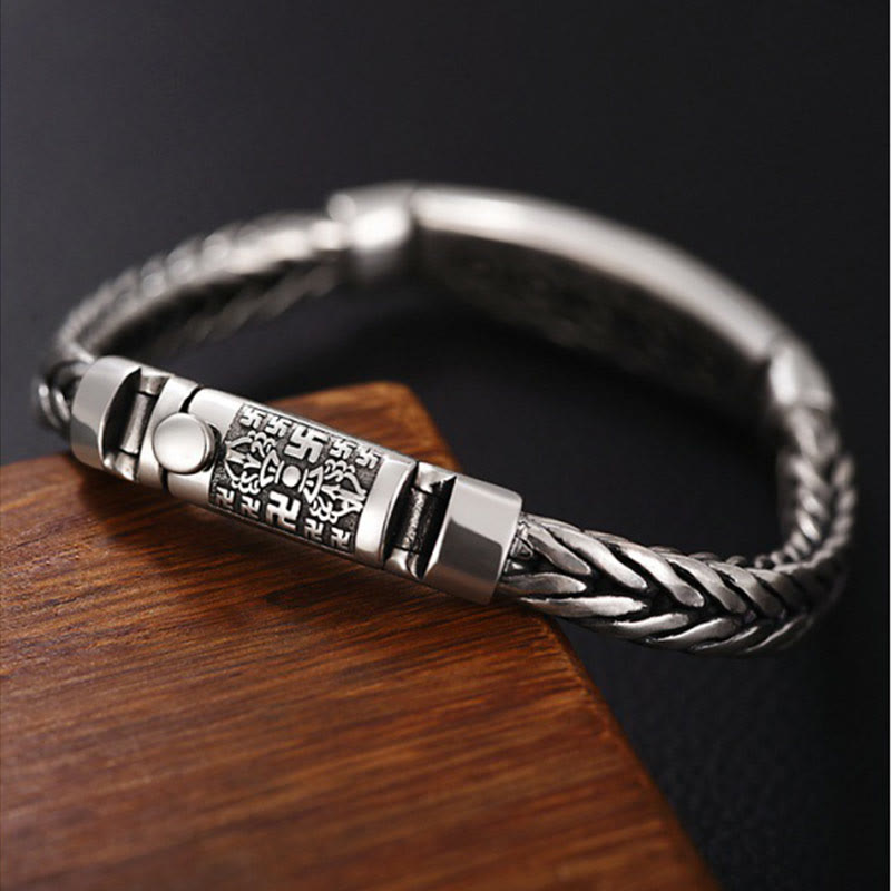 Bracelet en métal tibétain en cuivre tressé Buddha Stones, motif Om Mani Padme Hum, soulagement Vajra, paix