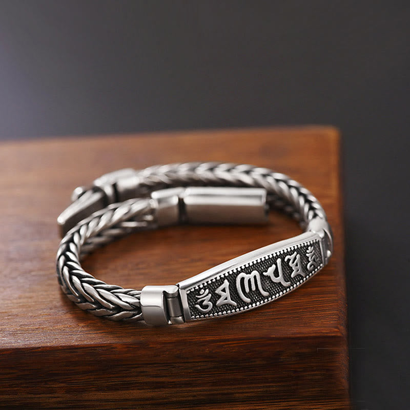 Bracelet en métal tibétain en cuivre tressé Buddha Stones, motif Om Mani Padme Hum, soulagement Vajra, paix