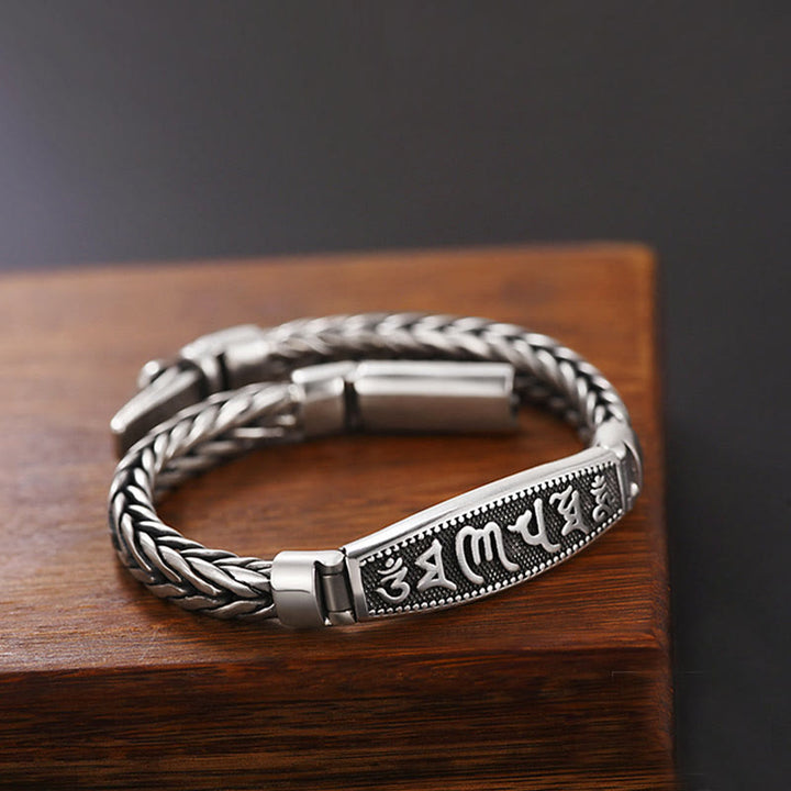 Bracelet en métal tibétain en cuivre tressé Buddha Stones, motif Om Mani Padme Hum, soulagement Vajra, paix