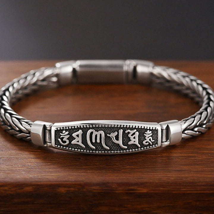 Bracelet en métal tibétain en cuivre tressé Buddha Stones, motif Om Mani Padme Hum, soulagement Vajra, paix
